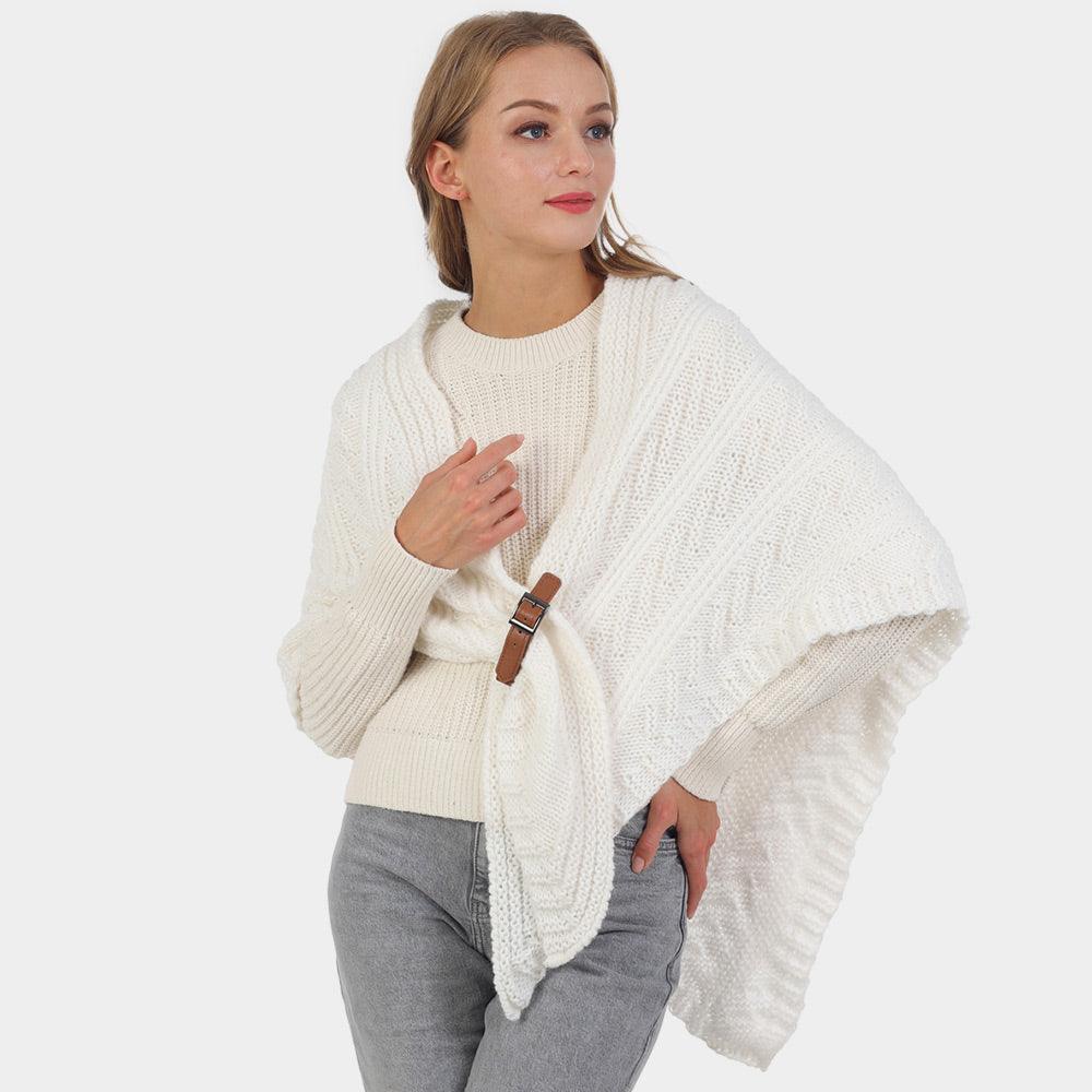 Ivory Belt Pointed Knit Pull Through Cape Poncho - Jewelry Store by Erik Rayo