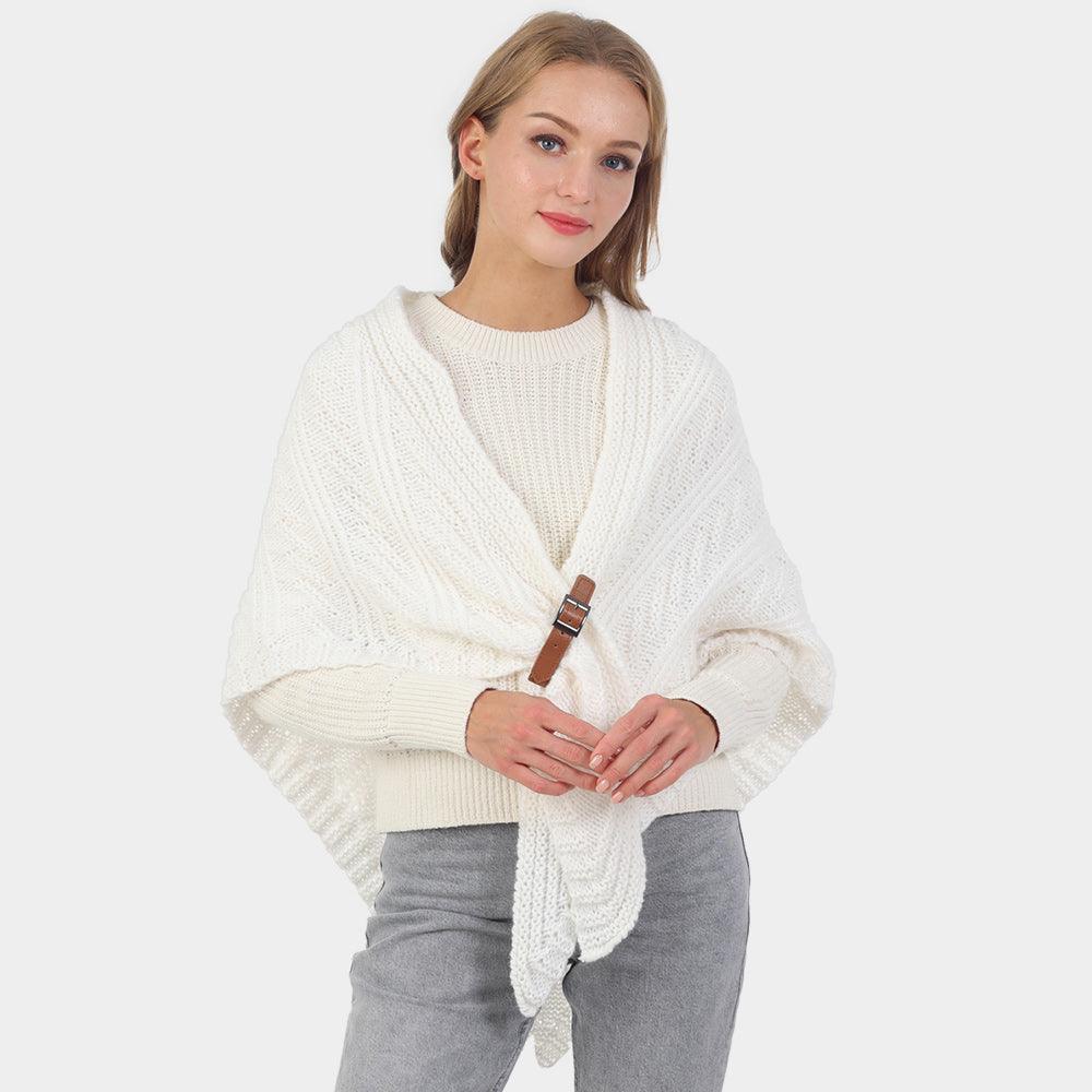 Ivory Belt Pointed Knit Pull Through Cape Poncho - Jewelry Store by Erik Rayo