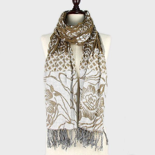 Flower Print Polyester Fringe Scarf