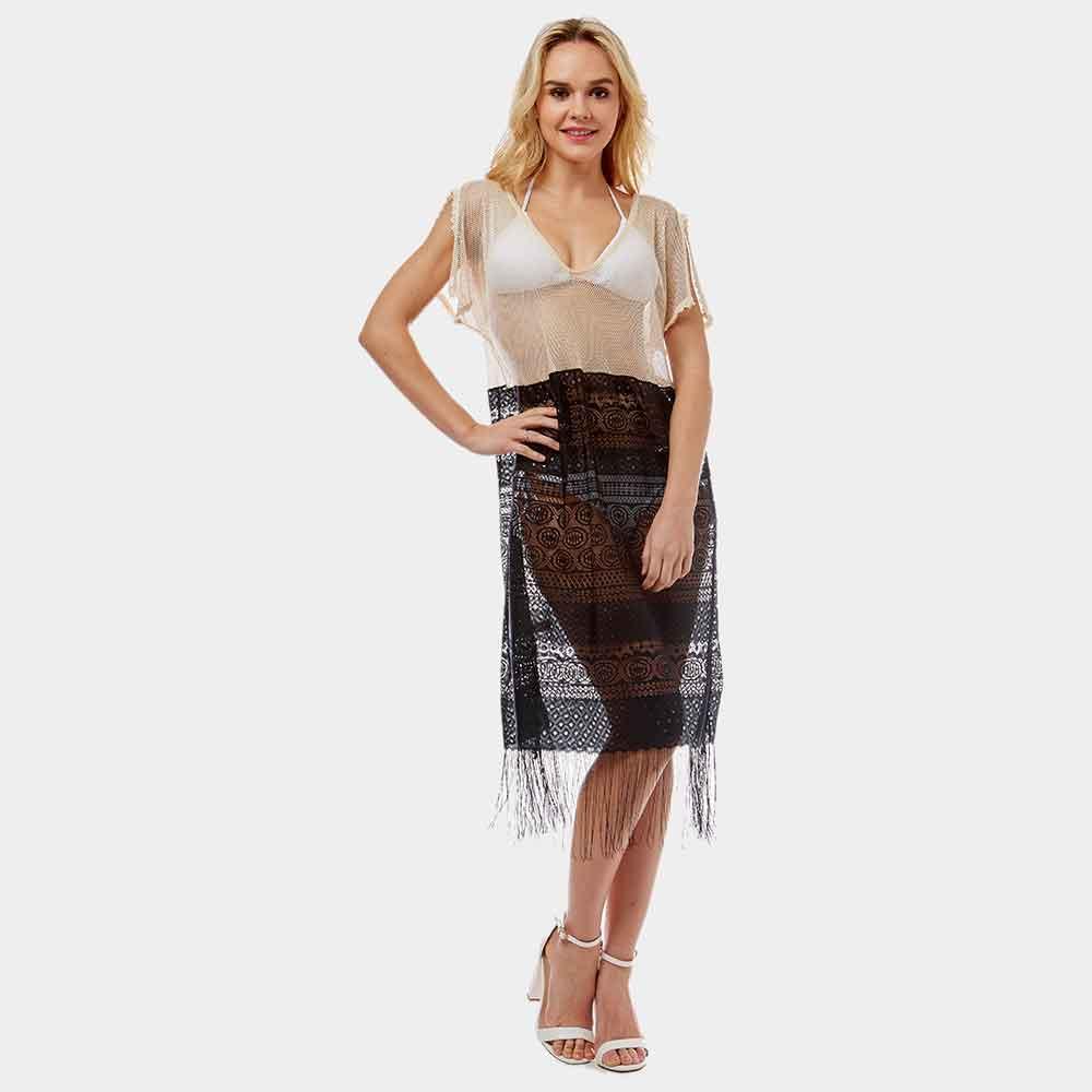 Gold Sheer Lace Fringe Cover up Long Top - Jewelry Store by Erik Rayo