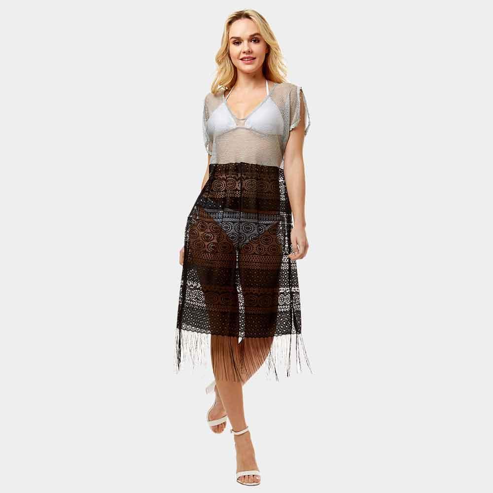 Silver Sheer Lace Fringe Cover up Long Top - Jewelry Store by Erik Rayo