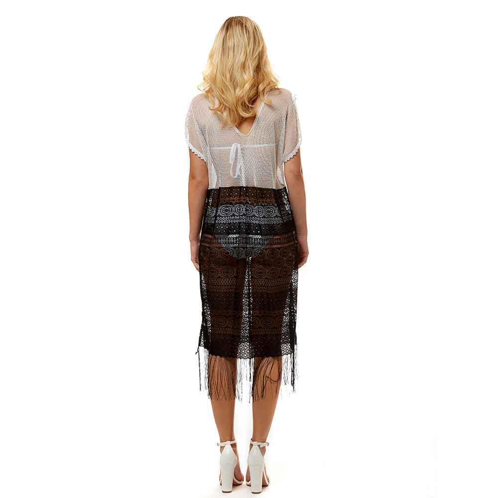 White Sheer lace fringe cover up long top - Jewelry Store by Erik Rayo