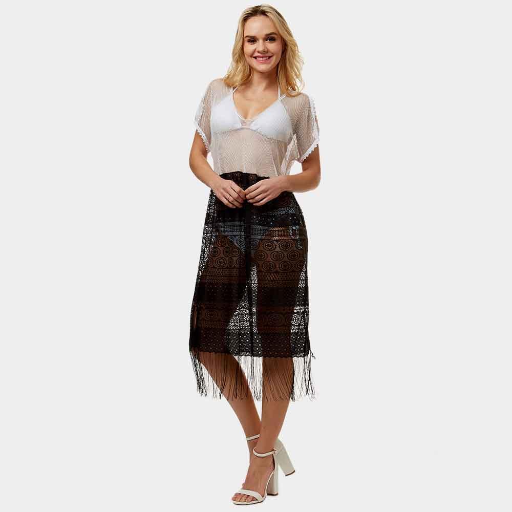 White Sheer lace fringe cover up long top - Jewelry Store by Erik Rayo