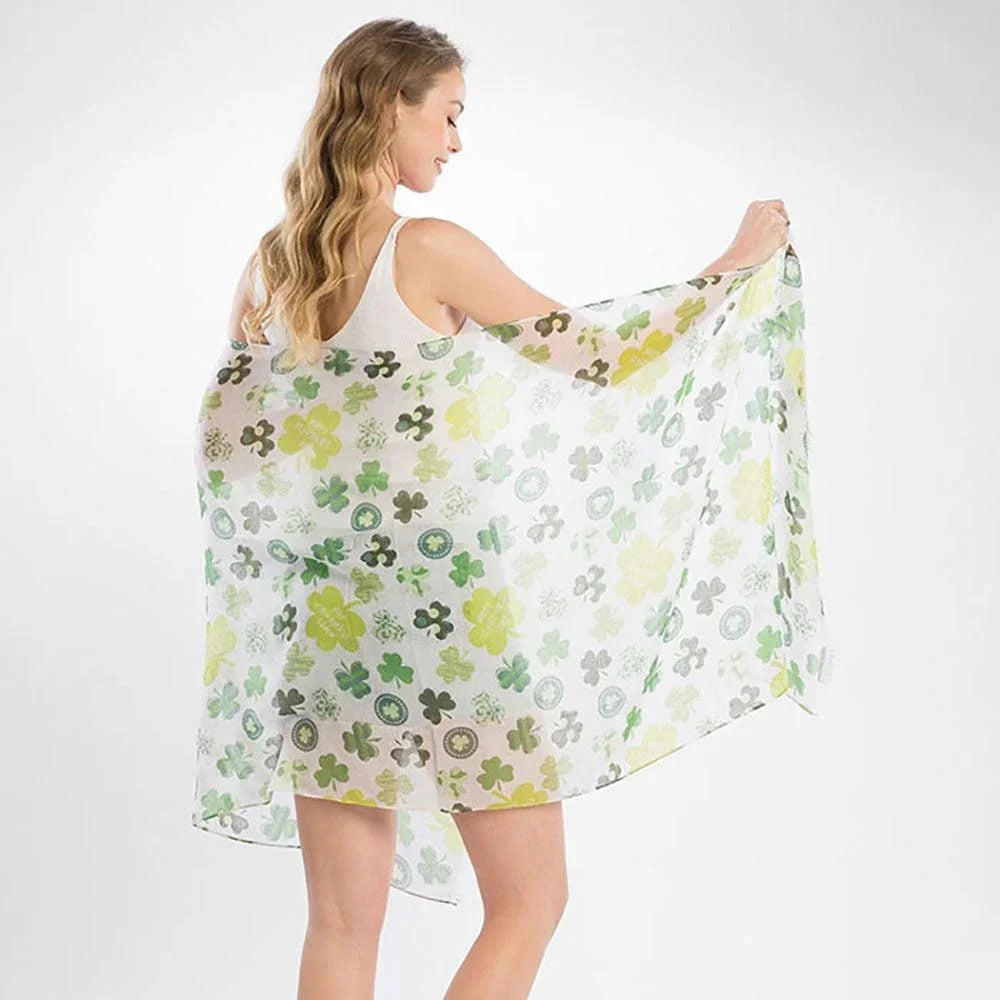White Happy St. Patrick's day clover print oblong scarf - Jewelry Store by Erik Rayo