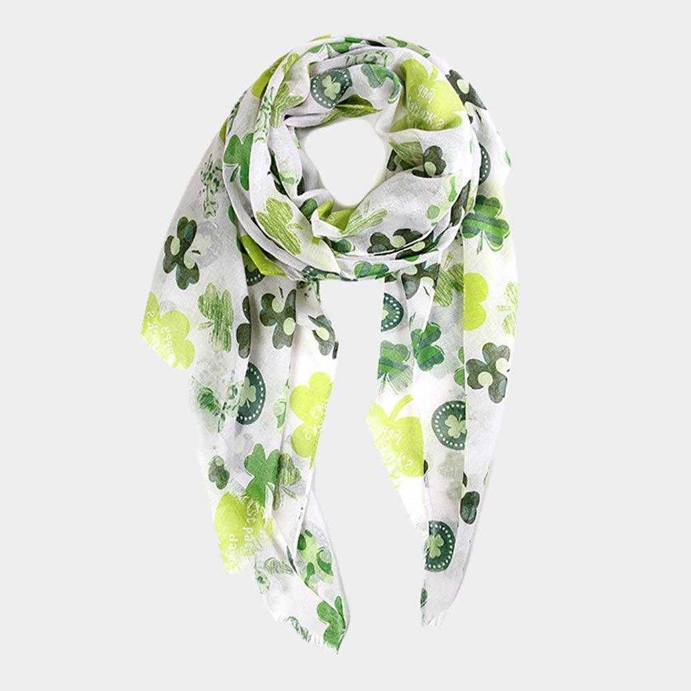 White Happy St. Patrick's day clover print oblong scarf - Jewelry Store by Erik Rayo