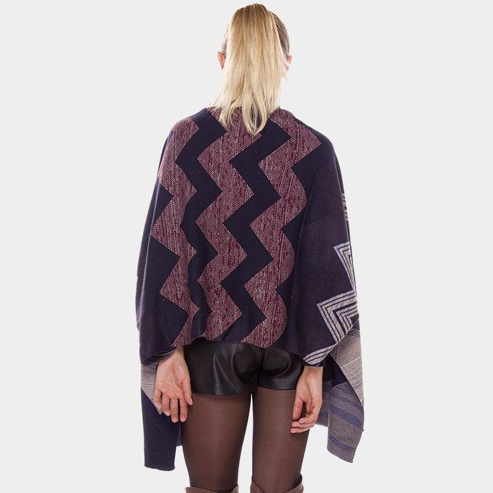 Blue Chevron pattern loose cardigan poncho - Jewelry Store by Erik Rayo