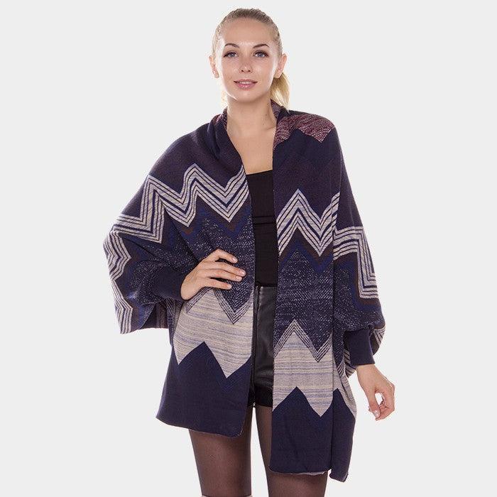 Blue Chevron pattern loose cardigan poncho - Jewelry Store by Erik Rayo