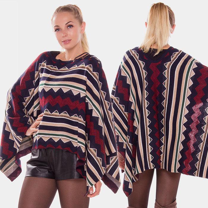 Navy Geometric stripe lace up detail poncho - Jewelry Store by Erik Rayo