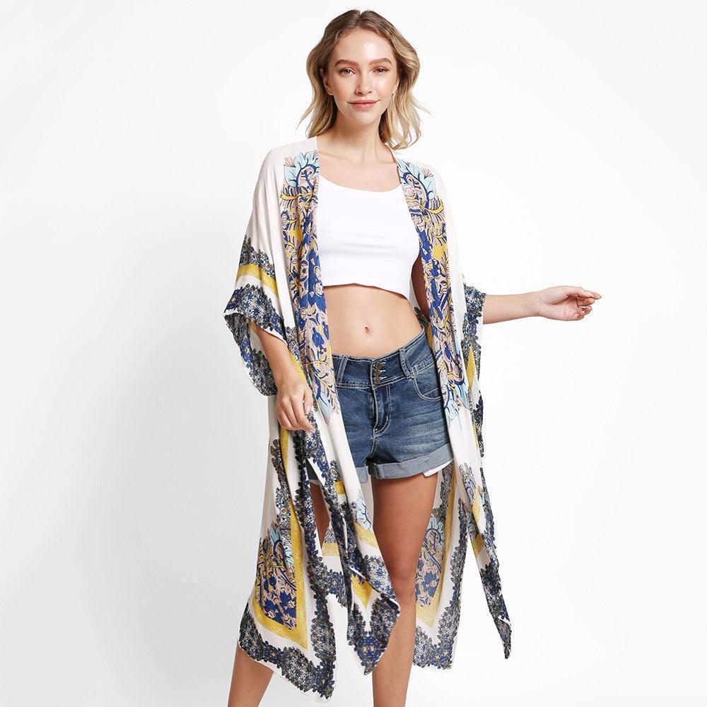 Ivory Mixed Floral Print Kimono Poncho - Jewelry Store by Erik Rayo
