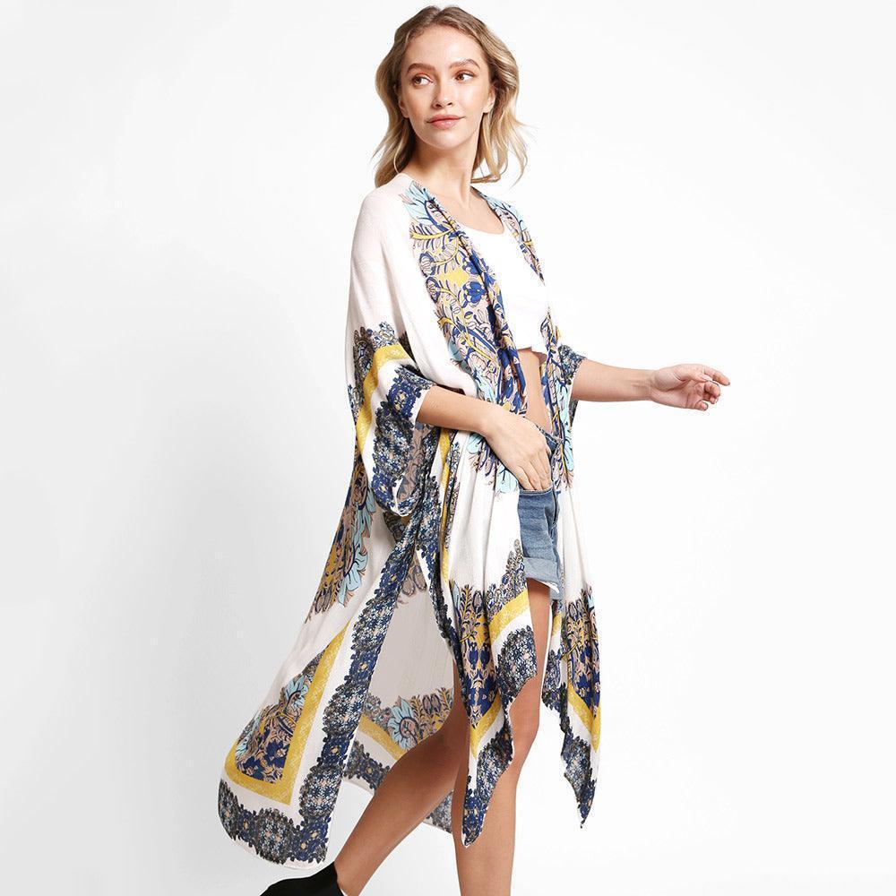 Ivory Mixed Floral Print Kimono Poncho - Jewelry Store by Erik Rayo