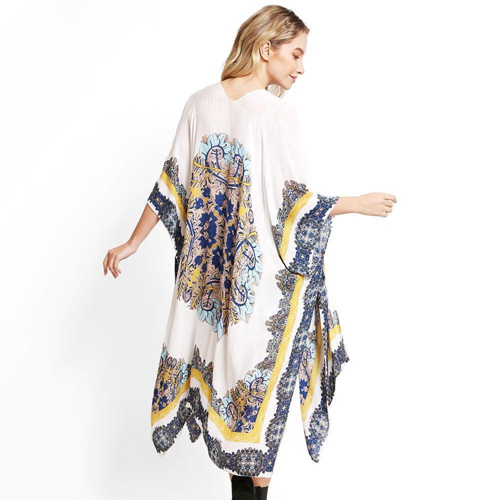 Ivory Mixed Floral Print Kimono Poncho - Jewelry Store by Erik Rayo