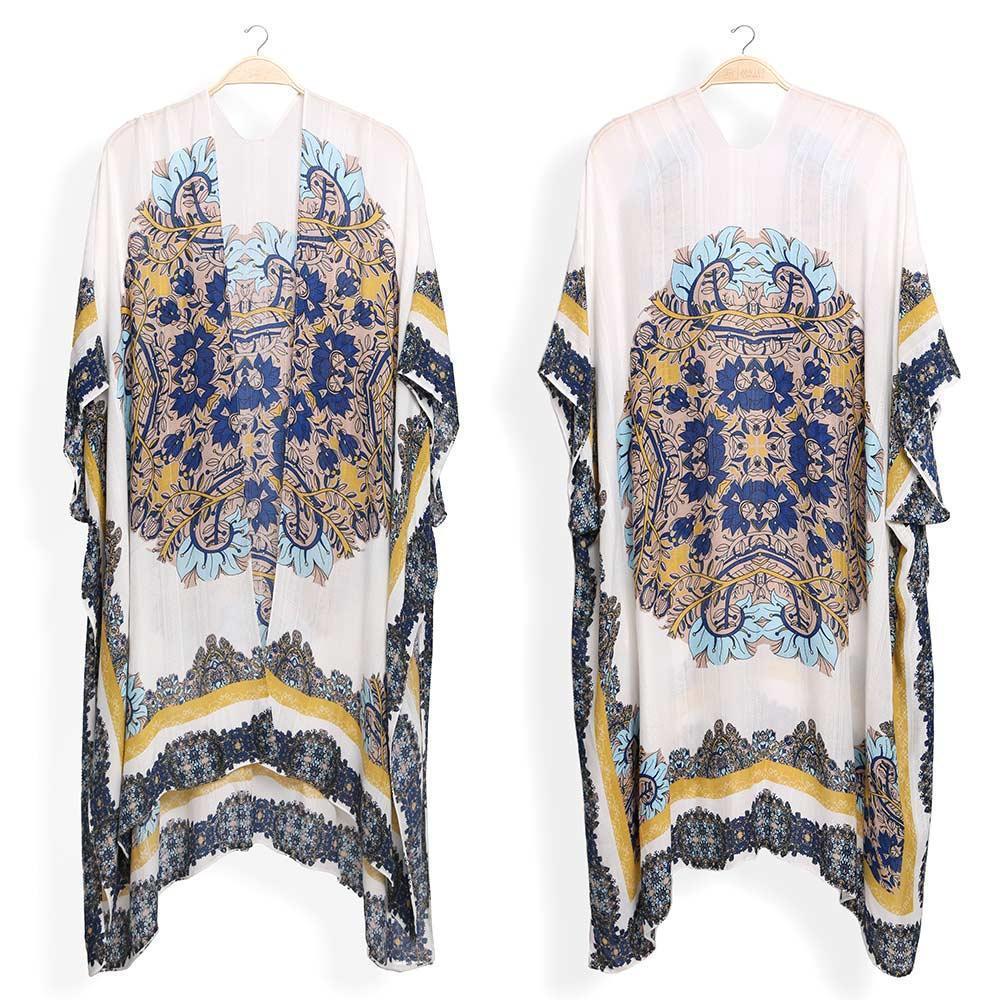Ivory Mixed Floral Print Kimono Poncho - Jewelry Store by Erik Rayo