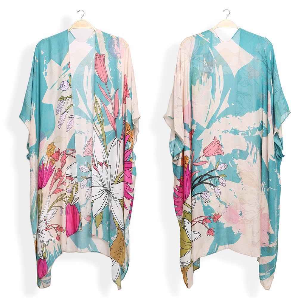 Teal Floral Print Kimono Poncho - Jewelry Store by Erik Rayo