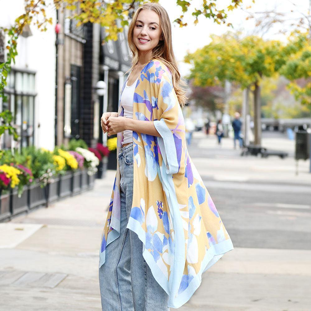 Mustard Leaves Print Kimono Poncho - Jewelry Store by Erik Rayo