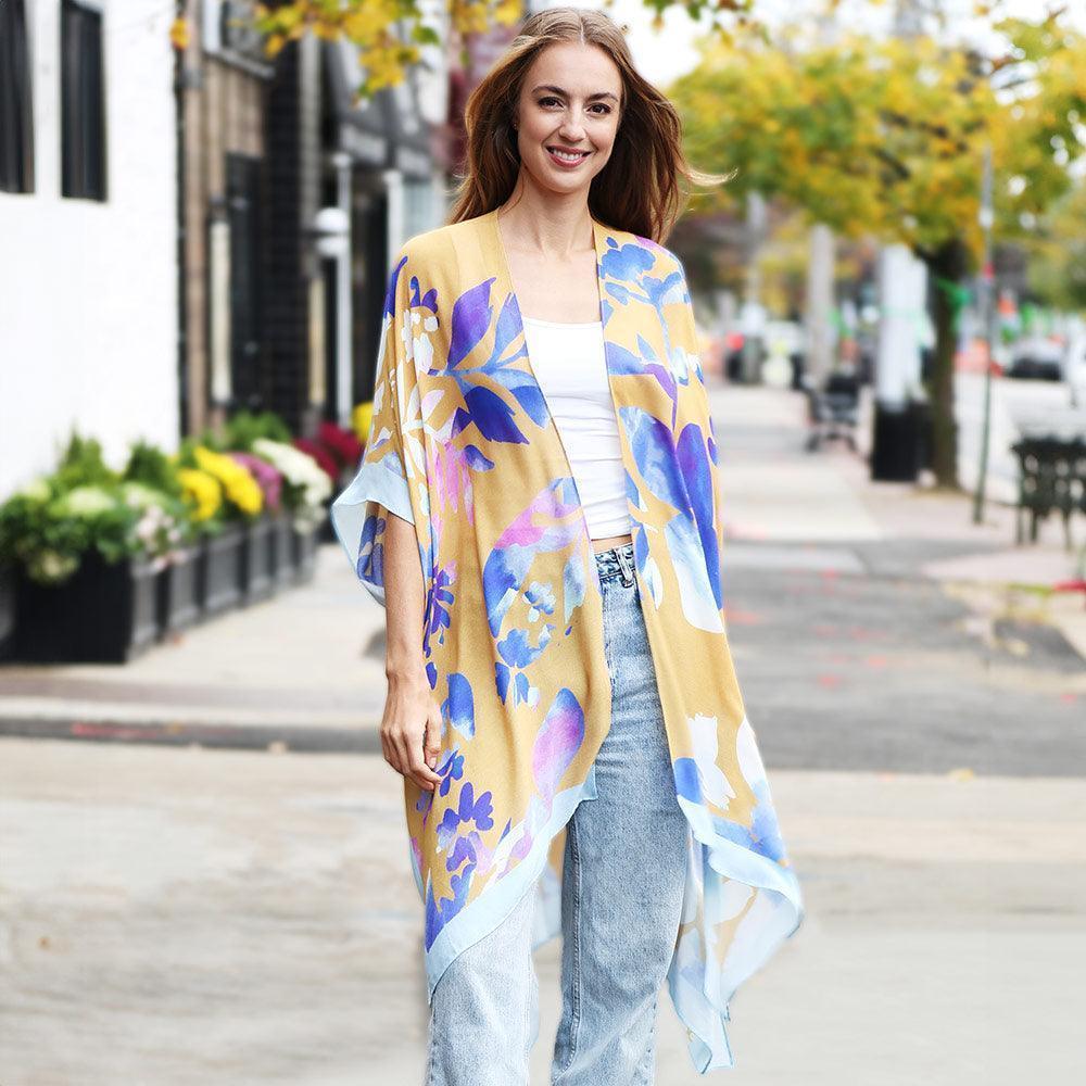 Mustard Leaves Print Kimono Poncho - Jewelry Store by Erik Rayo