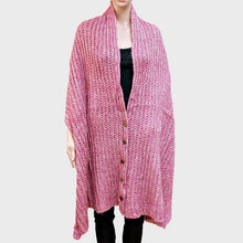 Load image into Gallery viewer, Pink Button up Cardigan Effect Knit Yarn Shawl Scarf
