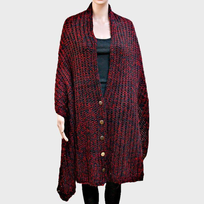 Red Button up Cardigan Effect Knit Yarn Shawl Scarf - Jewelry Store by Erik Rayo