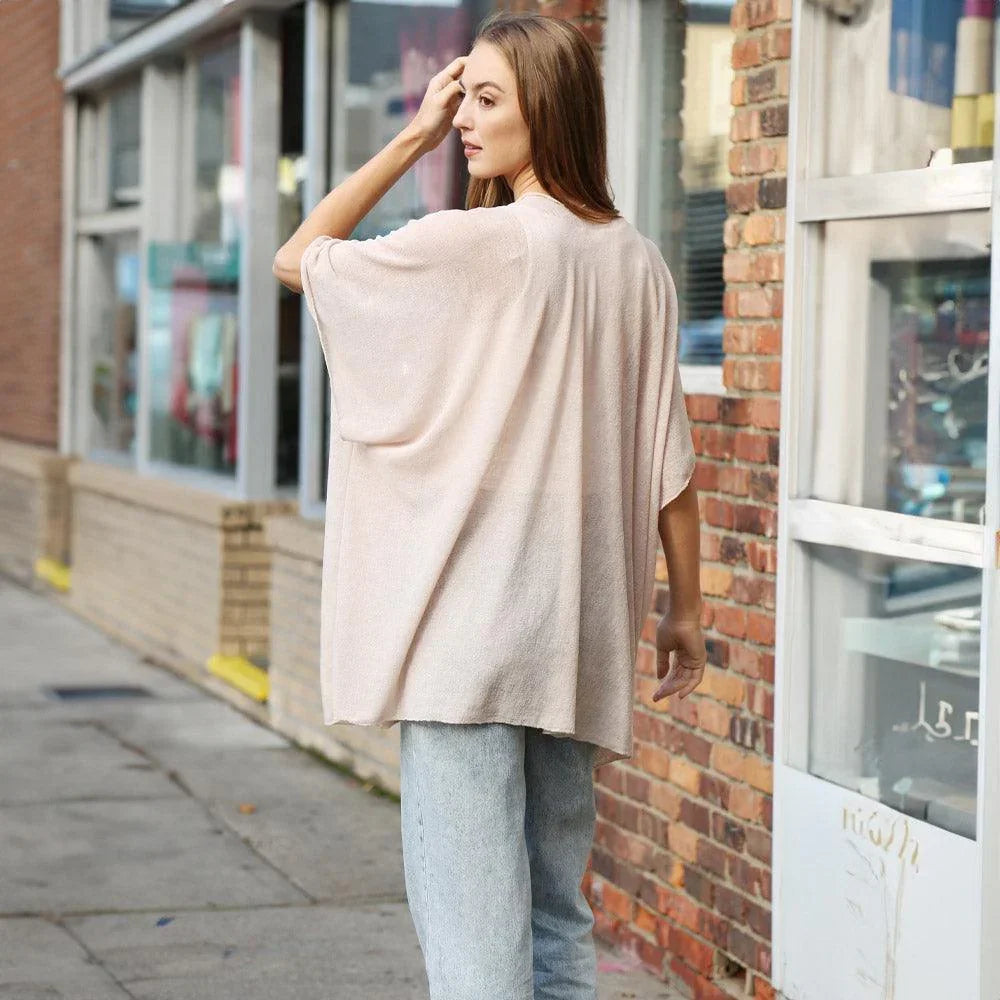 Beige Solid Kimono Poncho - Jewelry Store by Erik Rayo