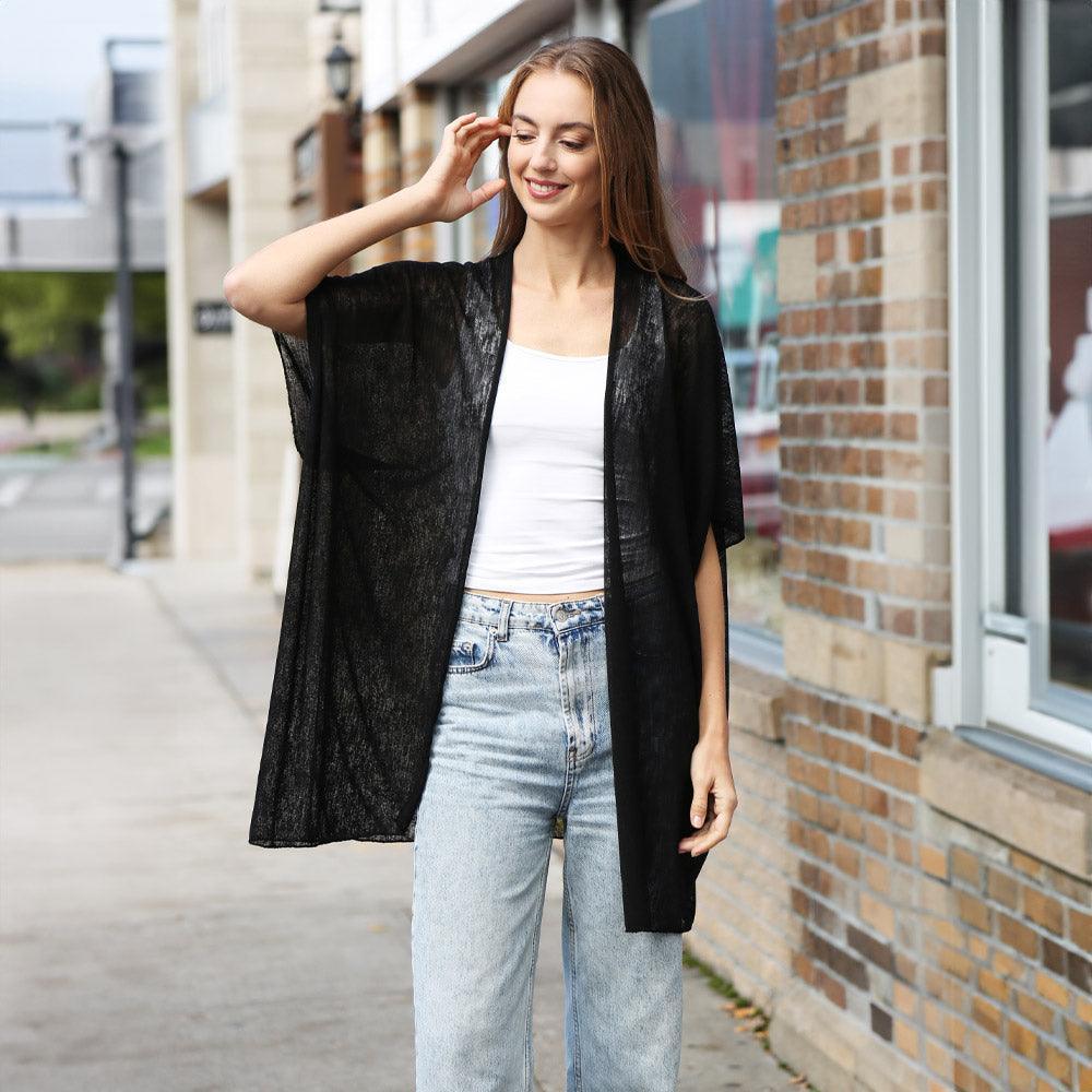 Black Solid Kimono Poncho - Jewelry Store by Erik Rayo