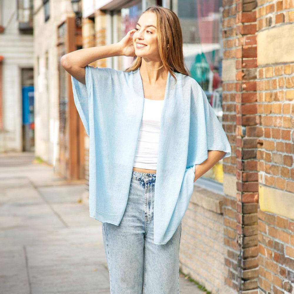 Blue Solid Kimono Poncho - Jewelry Store by Erik Rayo