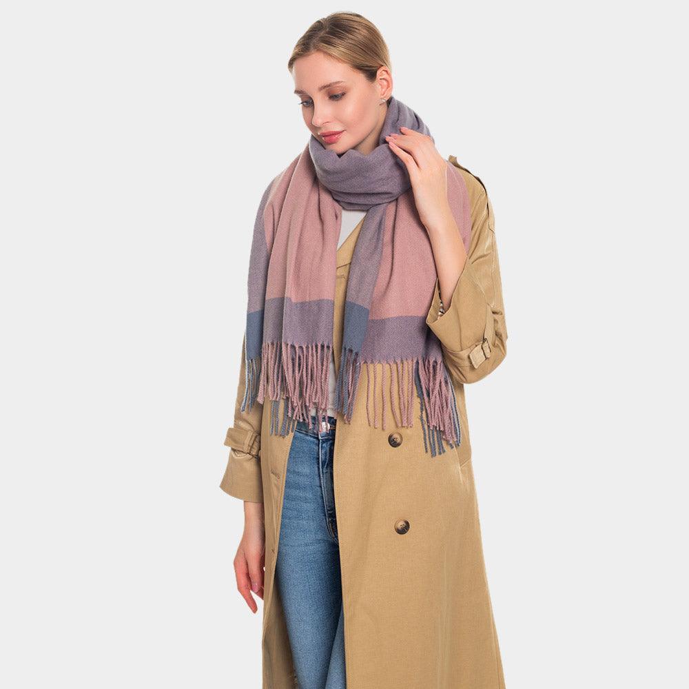 Pink Color Block Oblong Scarf