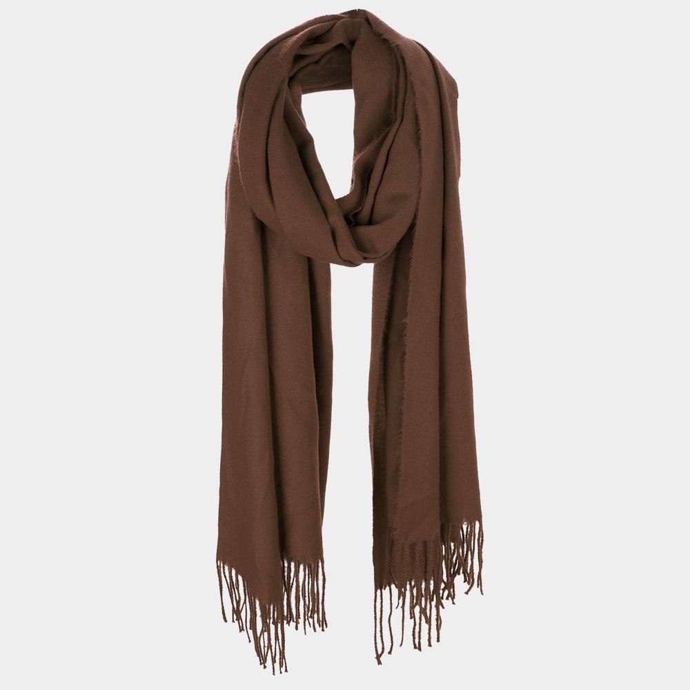 Khaki Solid Tassel Oblong Scarf