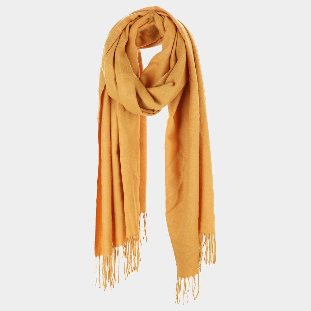 Mustard Solid Tassel Oblong Scarf