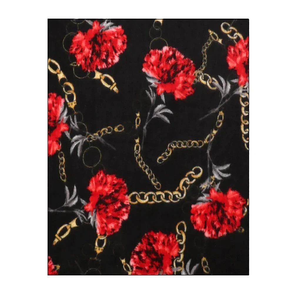 Black Flower Chain Print Tassel Oblong Scarf - Jewelry Store by Erik Rayo