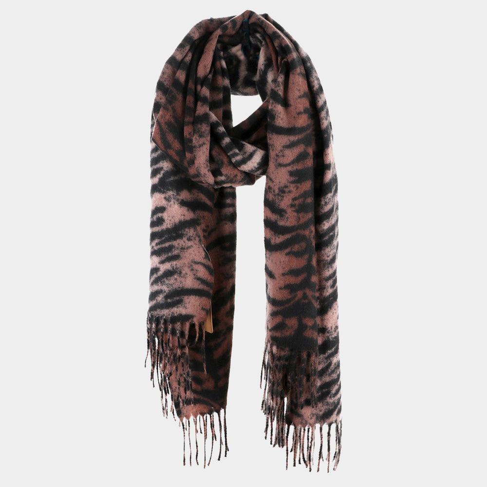 Khaki Animal Print Tassel Oblong Scarf - Jewelry Store by Erik Rayo