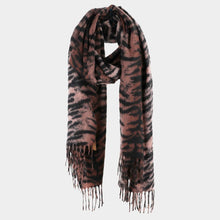 Load image into Gallery viewer, Khaki Animal Print Tassel Oblong Scarf
