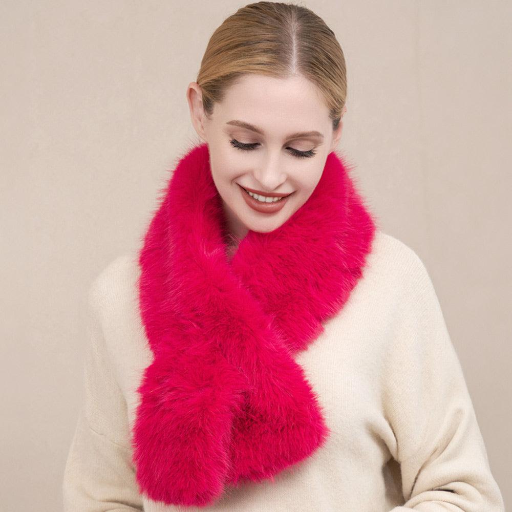 Pink Faux Fur Solid Pull Through Scarf