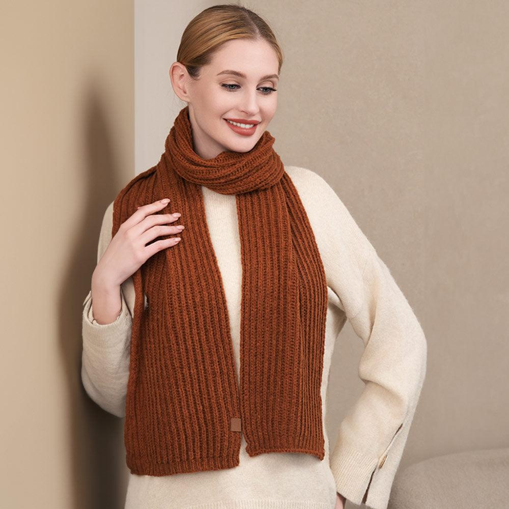 Brown Solid Knit Oblong Scarf