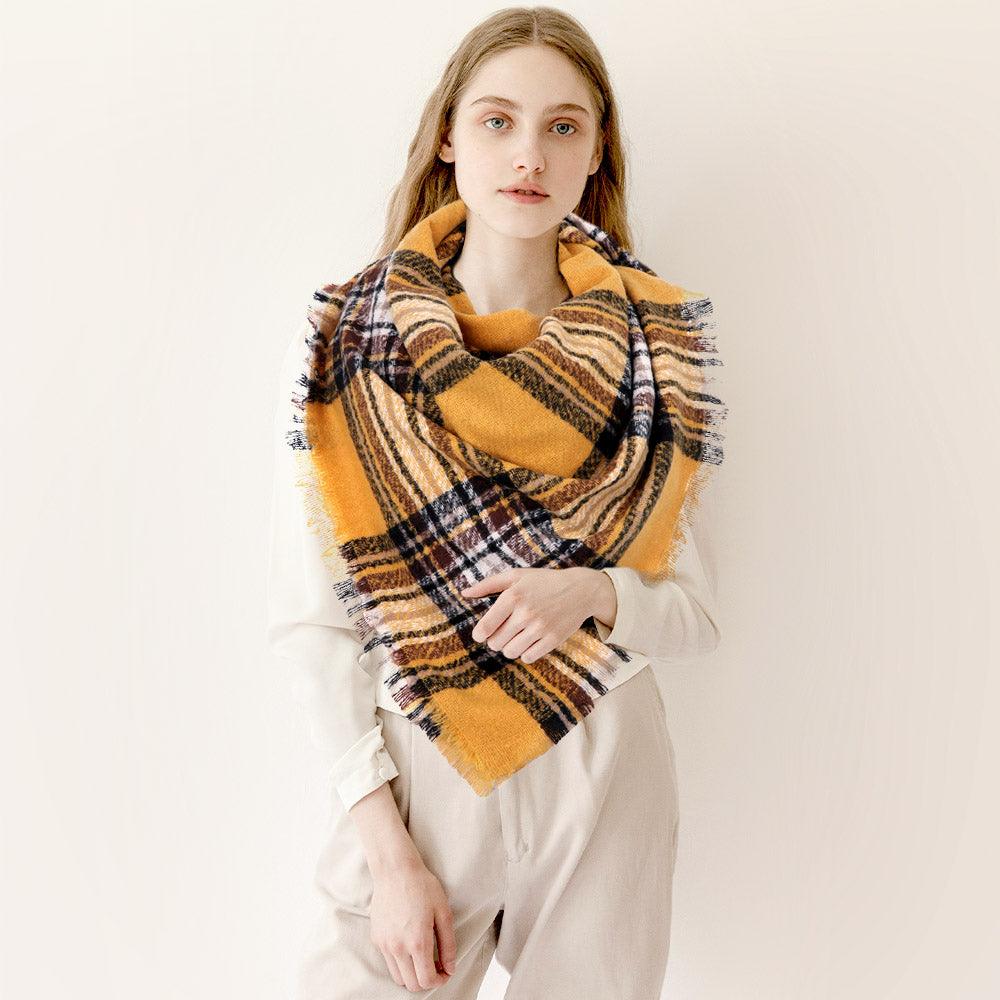 Mustard Plaid Check Blanket Scarf