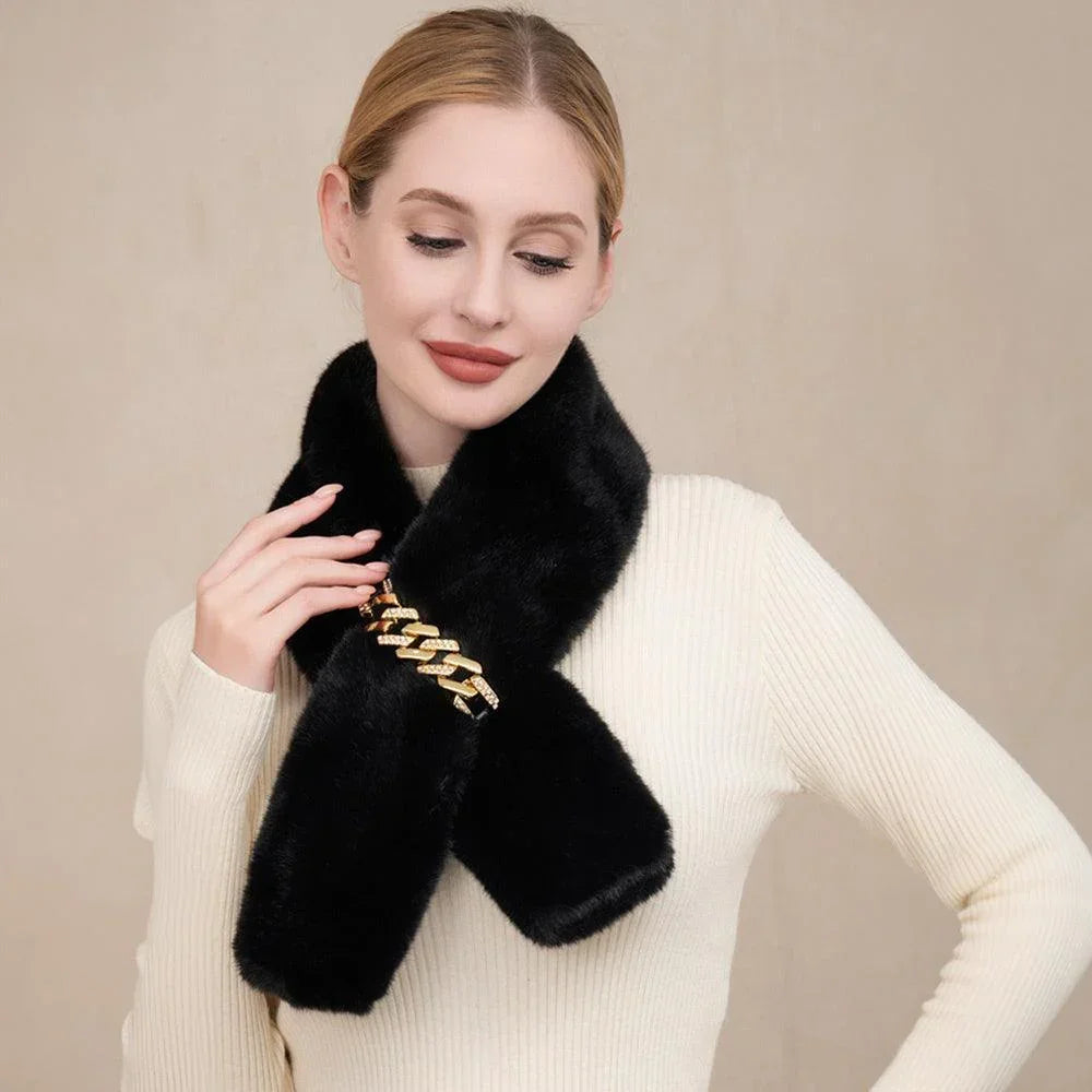 Black Solid Faux Fur Chain Pull Through Scarf - Jewelry Store by Erik Rayo