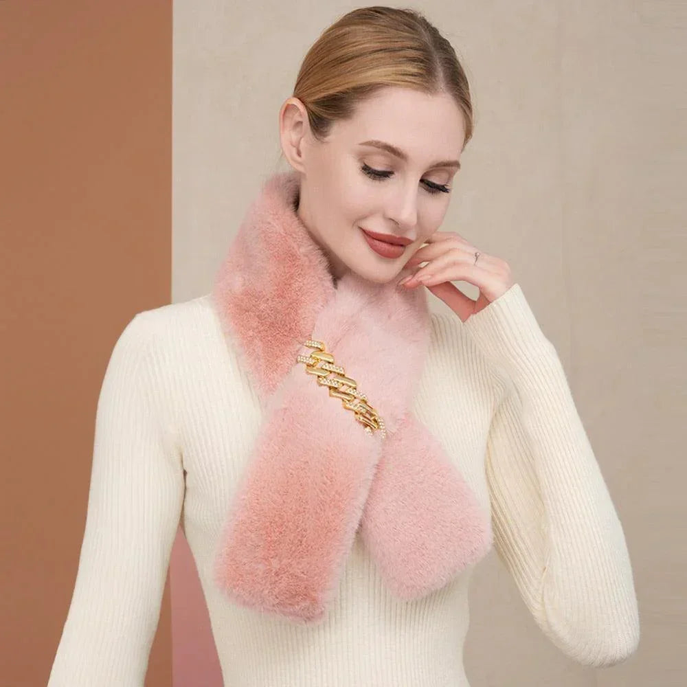 Pink Solid Faux Fur Chain Pull Through Scarf - Jewelry Store by Erik Rayo