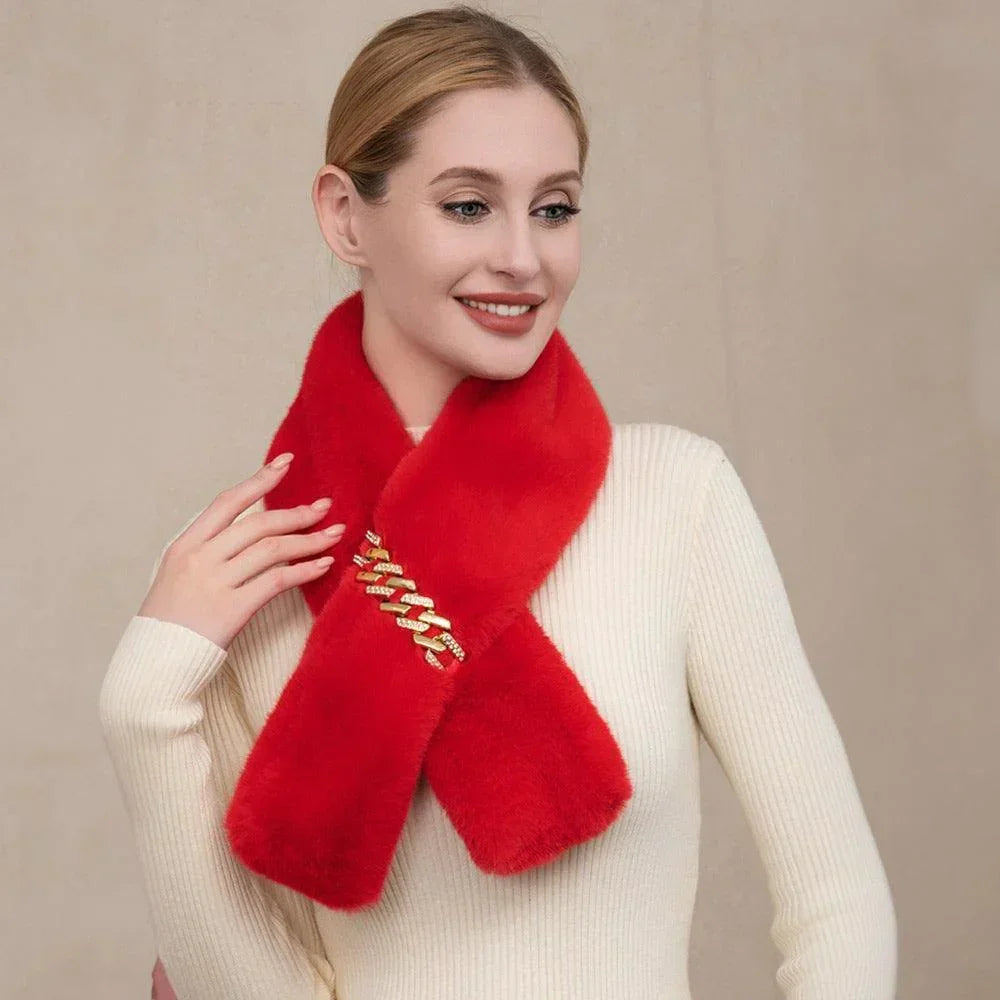 Red Solid Faux Fur Chain Pull Through Scarf - Jewelry Store by Erik Rayo