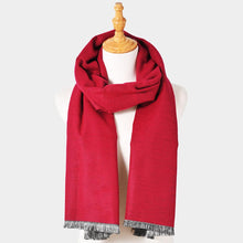 Load image into Gallery viewer, Burgundy Reversible Frayed Oblong Scarf
