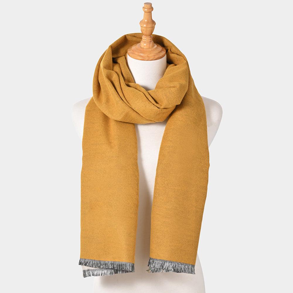 Mustard Reversible Frayed Oblong Scarf