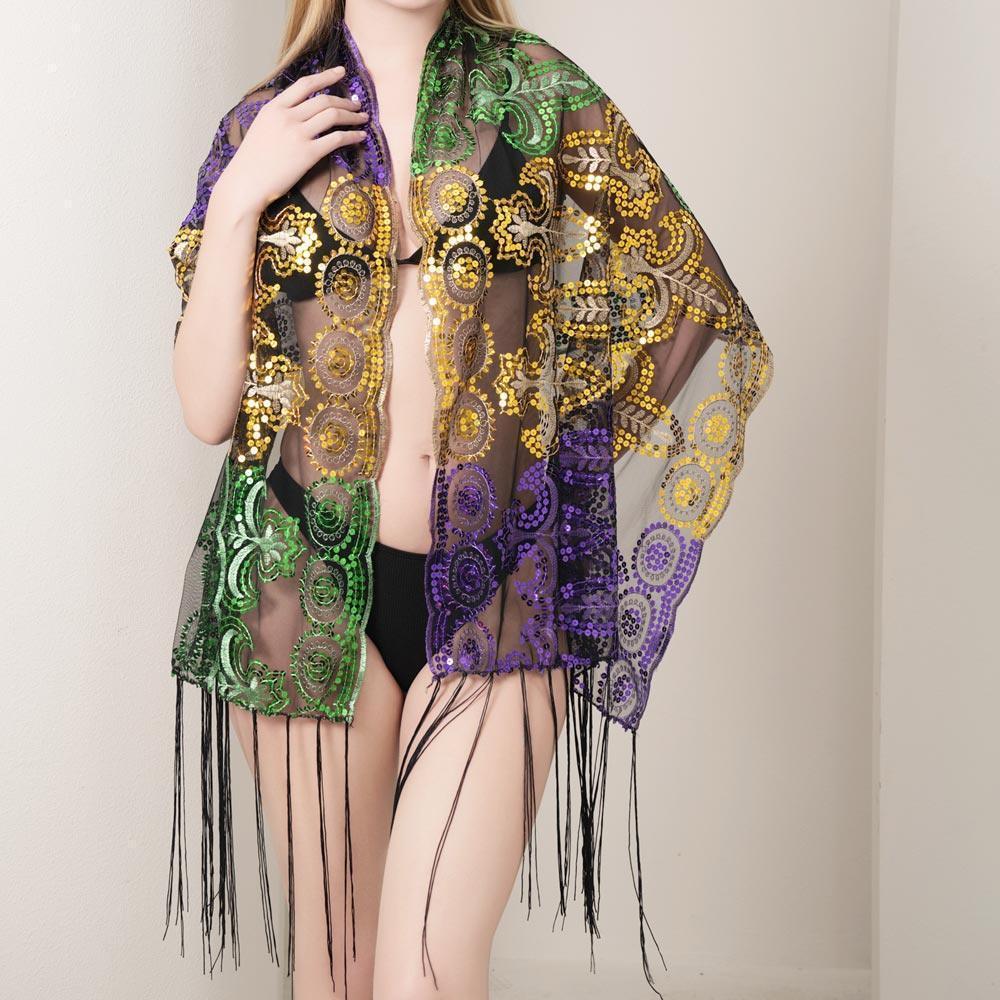 Purple Sheer Sequin Beaded Shawl Wrap Scarf - Jewelry Store by Erik Rayo