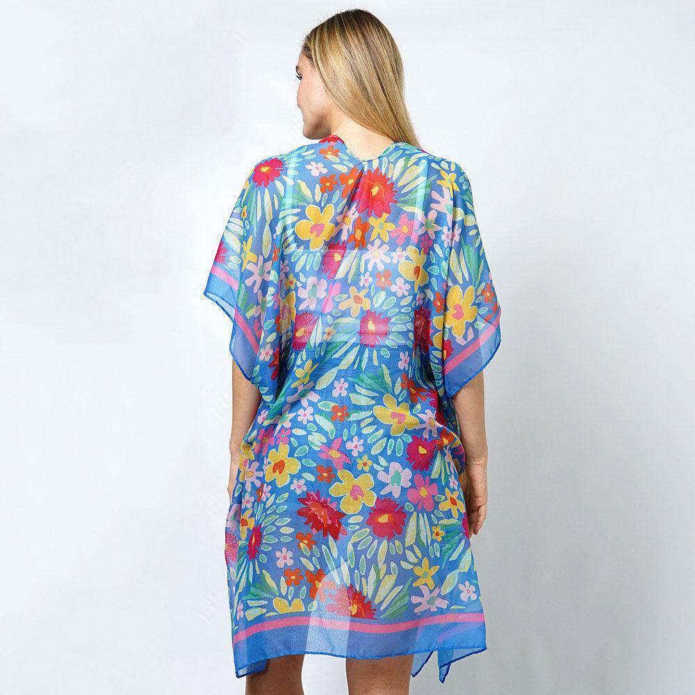 Blue Flower Print Kimono Poncho - Jewelry Store by Erik Rayo