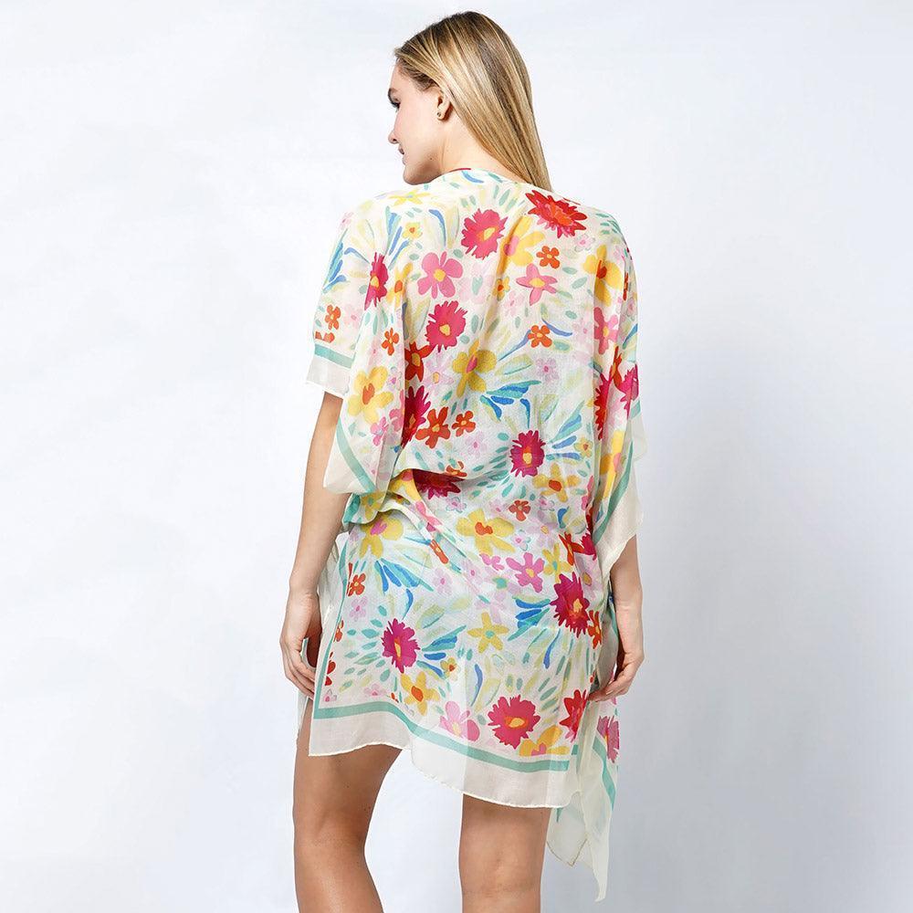 Ivory Flower Print Kimono Poncho - Jewelry Store by Erik Rayo