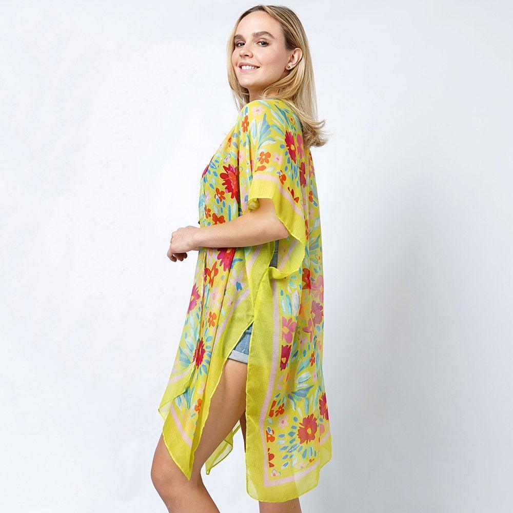 Lime Flower Print Kimono Poncho - Jewelry Store by Erik Rayo