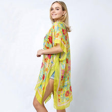 Load image into Gallery viewer, Lime Flower Print Kimono Poncho
