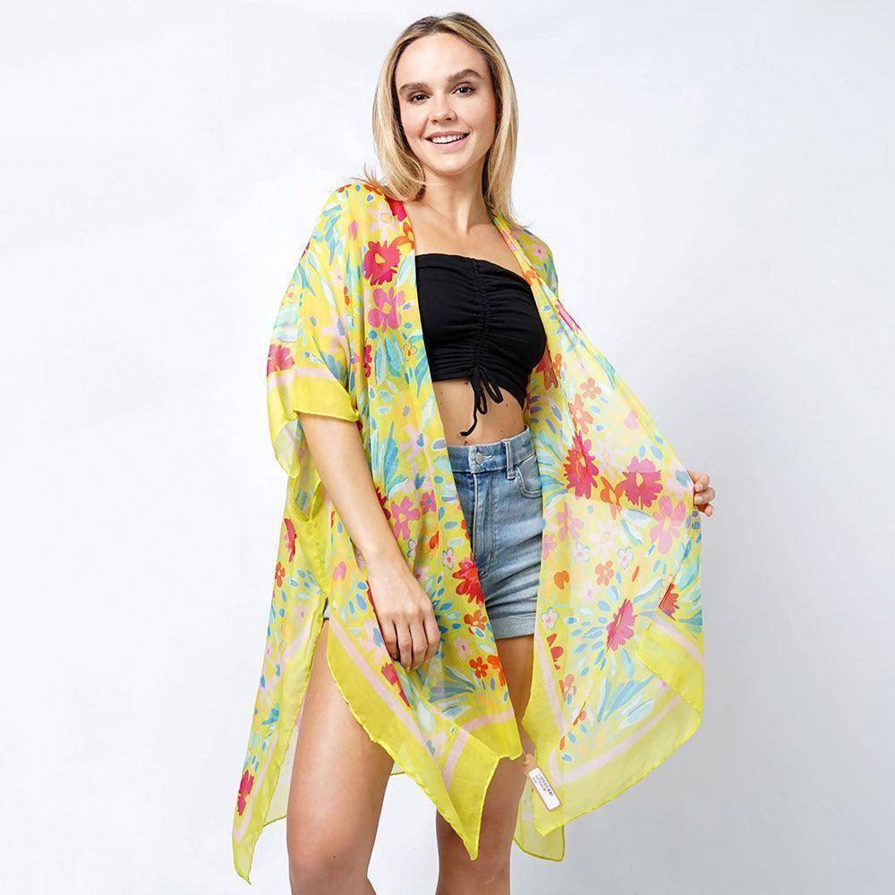 Lime Flower Print Kimono Poncho - Jewelry Store by Erik Rayo