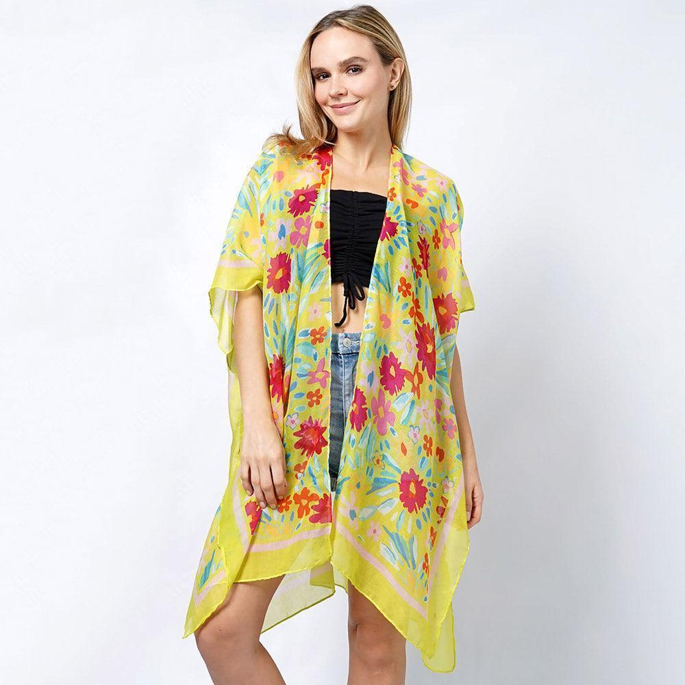 Lime Flower Print Kimono Poncho - Jewelry Store by Erik Rayo