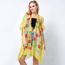 Load image into Gallery viewer, Lime Flower Print Kimono Poncho
