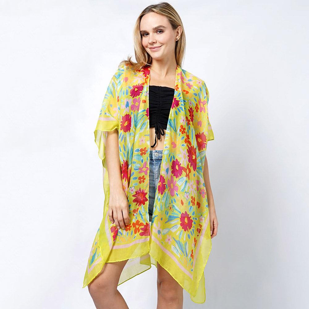Lime Flower Print Kimono Poncho