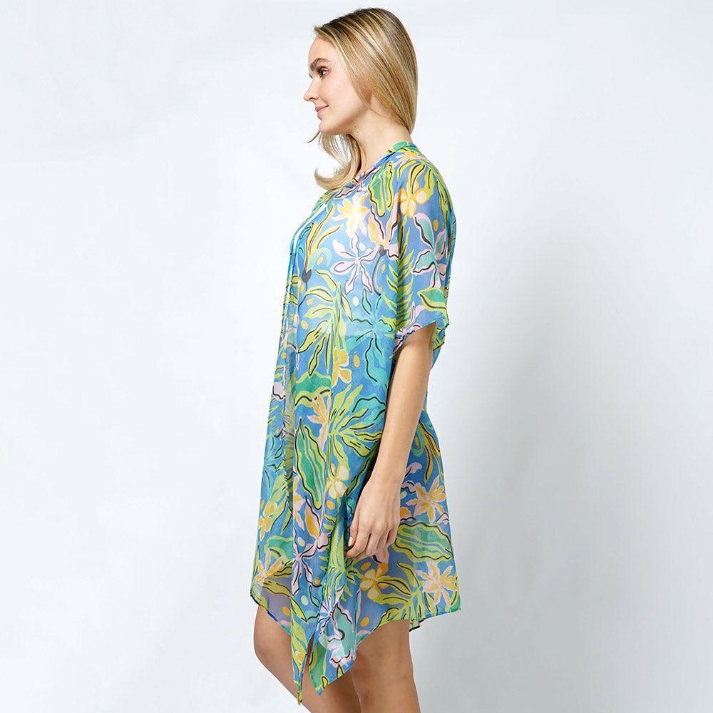 Blue Tropical Print Kimono Poncho - Jewelry Store by Erik Rayo