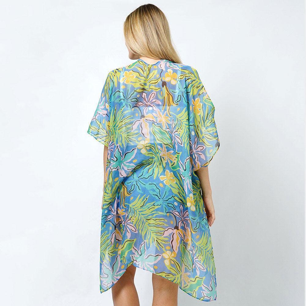 Blue Tropical Print Kimono Poncho - Jewelry Store by Erik Rayo