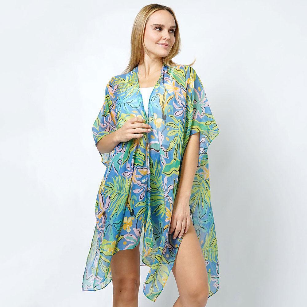 Blue Tropical Print Kimono Poncho - Jewelry Store by Erik Rayo